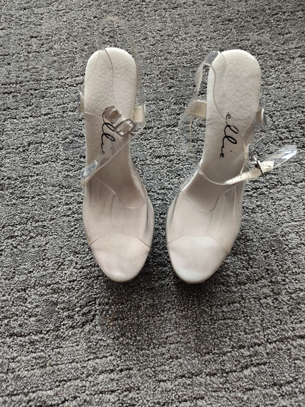 White Clear-Strap Slingback Heels